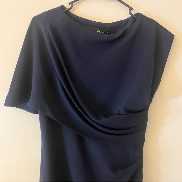 Oscar de la Renta Navy Draped Silk Asymmetrical Navy Dress 6 NWT - Picture 5 of 17